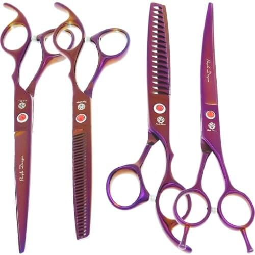 Purple Dragon 7.0" Professional Grooming Scissors Kit Straight Cutting Thinning Tijeras Curved Shears Pet Dog Beauty Tool B0022B