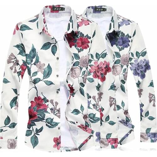 Small stretch men flower shirt large size S-7XL shirt men blue red man tops spring and autumn mens shirts