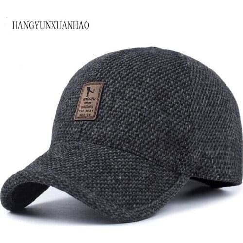 HANGYUNXUANHAO Woolen Knitted Design Winter Baseball Cap Snapback Thicken Warm Hats With Earflaps For Men Golf Hat