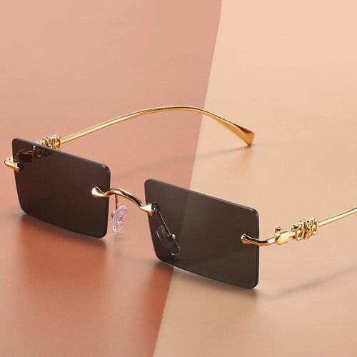 Square Oversized Sunglasses Women Vintage Luxury Rimless Sun Glasses For Female Big Frame Gradient Mirror Metal