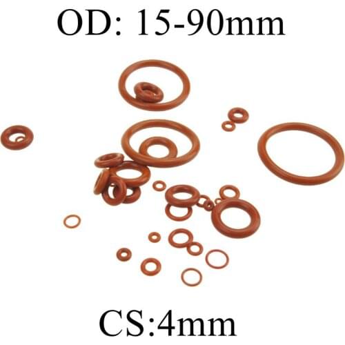 4mm Thickness Silicon Rubber O-ring Sealing 15-90mm OD Red Heat Resistance O Ring Seals Gaskets