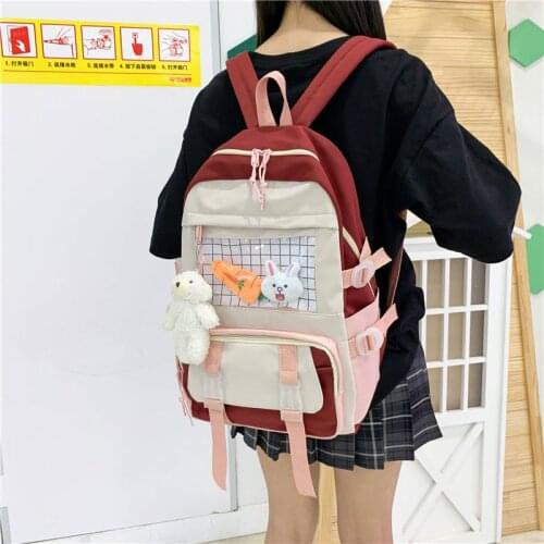 2021 Korean Style Fashion Backbags For Women Canvas Contrast Color School Backpacks Large Capacity Lightweight Travel Backpacks