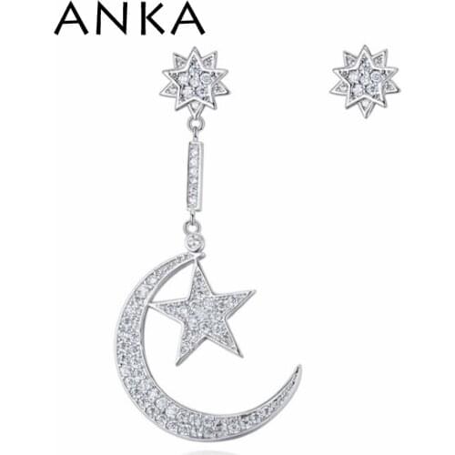 ANKA Trendy Star and Moon Earrings White Gold Color Drop Earrings Jewelry Asymmetry Ear For Women Party #125358