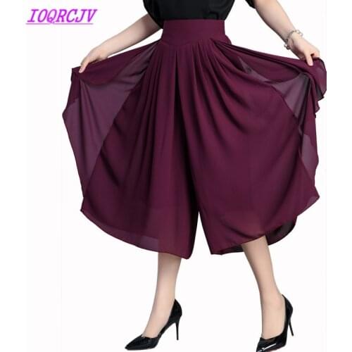 Chiffon wide leg pants women 2018 summer Plus size Culottes Elastic waist casual pants elegant female Beach Culottes IOQRCJVH482