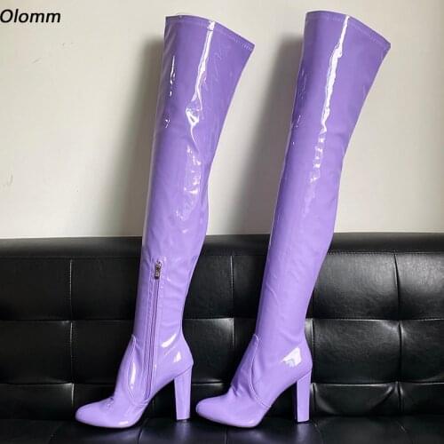 Yifsion Women Winter Over The Knee Boots Square High Heels Boots Nice Round Toe Gorgeous Purple Party Shoes Women US Size 5-15