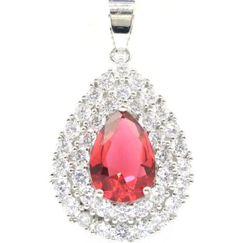 37x22mm Lovely Cute Drop Created Rhodolite Garnet Green Amethyst White CZ Ladies Wedding Silver Pendant