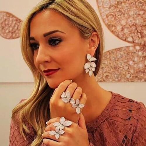 Handmade Big Flower ring 925 Sterling silver Pave setting AAAA cz Engagement Wedding Band Rings for women Bridal Finger Jewelry