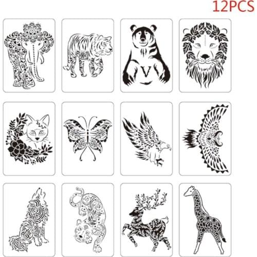 12pcs/set Animals Stencil Drawing Template Ruler for Painting Board DIY Album