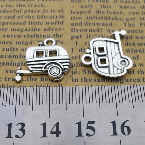 BULK 30pcs Lots Zinc Alloy Antique Silver Plated Camping Trailer Charm Travel Pendant Camper Car Trail Camp DIY Jewelry