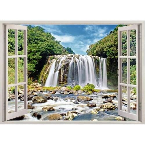 3d photo wallpaper custom mural Forest waterfall flowing water scenery outside the window decor wall paper in the living room