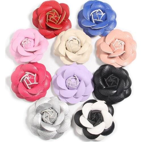 60Pcs 6cm 2.36" Leather Flowers for Baby Girls Hair Accessories HeadWear Flower Bouquet For Headbands