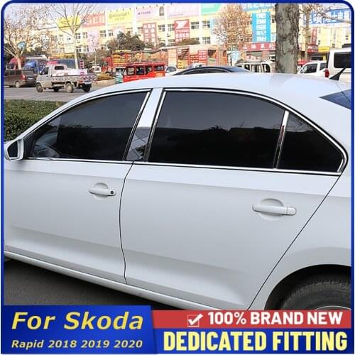8Pcs/Set For Skoda Rapid 2018 2019 2020 Stainless Steel Window Trims Center Pillar Cover Trims Exterior Accessories