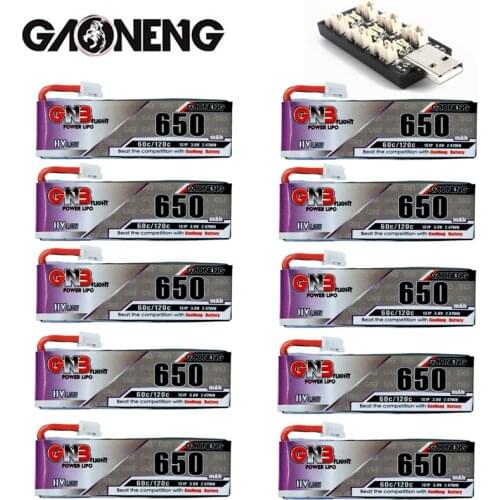 10PCS Gaoneng 1S 650mAh 3.8V 60C/120C HV Lipo battery With Charger PH2.0 Plug for Tinyhawk Snapper7 E010 M80S Tiny7 Beta85 Drone