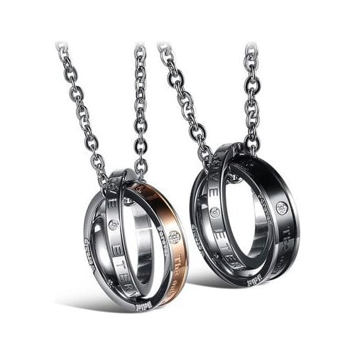 BUDROVKY Accessories Korean Fashion Double Ring Pendant Love Stainless Steel Couple Double Ring Necklace Drop shipping
