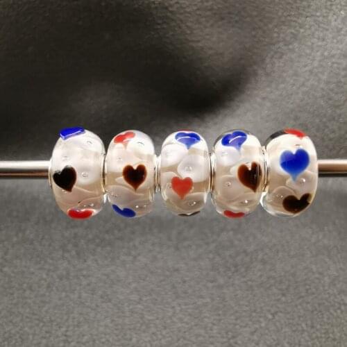 Heart Charm Beads Blue Coffee Fits Original European Bracelets Bangles Handmade Trendy Charm Beads Silver 925 Jewelry Big Hole