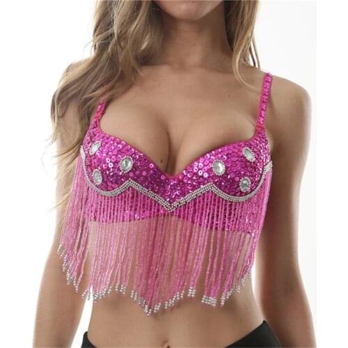 Belly Dance Bra Sequins Diamonds Brassiere Dancing Bra Tassel Hanging Beaded Sexy Belly Dancing Stage & Dance Wear 8 Colors