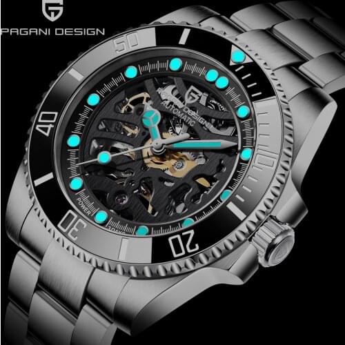 PAGANI DESIGN Men‘s Mechanical Watches Sapphire Luxury Automatic Watch 100M Waterproof Skeleton Dial Watch Men Relogio Masculino