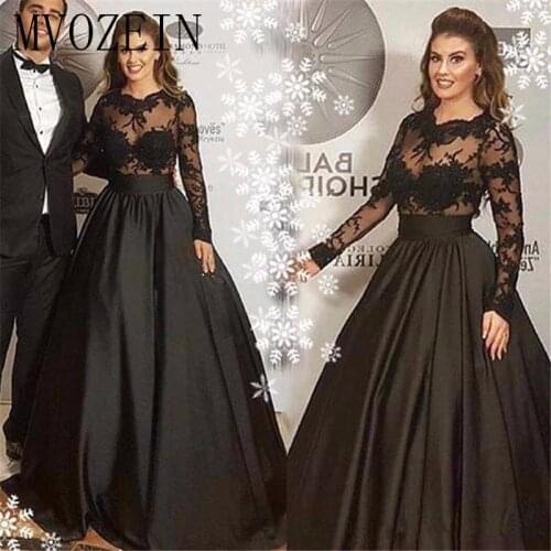 Black Muslim Evening Dresses 2019 Ball Gown Long Sleeves Appliques Islamic Dubai Saudi Arabic Long Evening Gown Prom Dress