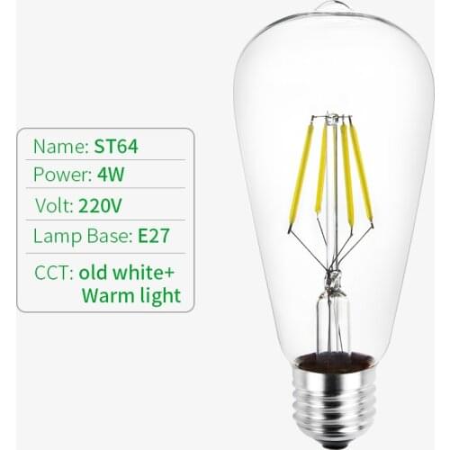 ST64 Bulb Lamp Base E27 4W Bulb Cold White Warm White 220V Led Light