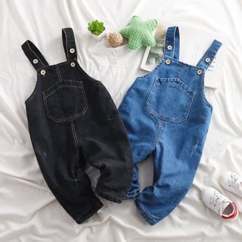 2020 Winter New Kids Overalls Pants Korean Casual Loose Thicken Denim Jumpsuits for Boys and Girls Baby High Quality Overalls