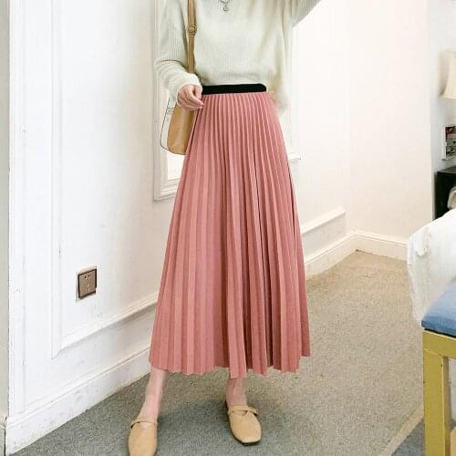 Long Skirts Female Autumn And Winter Vintage High Waist Pleated Slim Jupe Longue Office Lady Elegant Midi Skirt