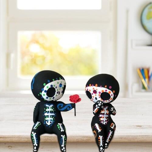 Sugar skull lovers figurines Crafts Resin Couple Cute Statue Skull Resin Flower Figurines Gift Collection Toys For Lovers #40