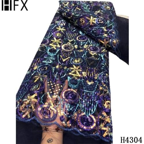 HFX New Arrival Sequins African Lace Fabric 2020 High Qiaulity Embroidery Nigerian Lace Fabric For Women Party Dress 5 yards