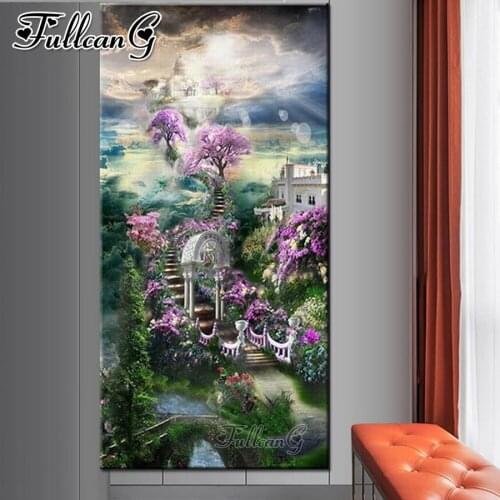 FULLCANG Fantasy Castle Cherry blossoms large diamond painting 5d diy full square round drill mosaic embroidery kits FC3692