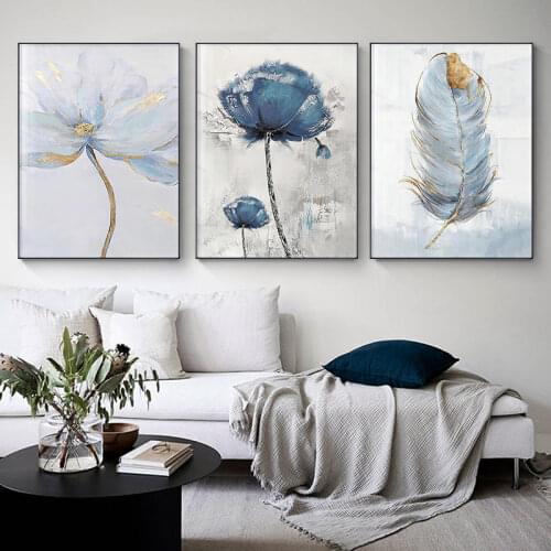 Scandinavian Flower Canvas Art Abstract Painting Print Feather Decoration Picture for Living Room Nordic Home Decor Wall Poster