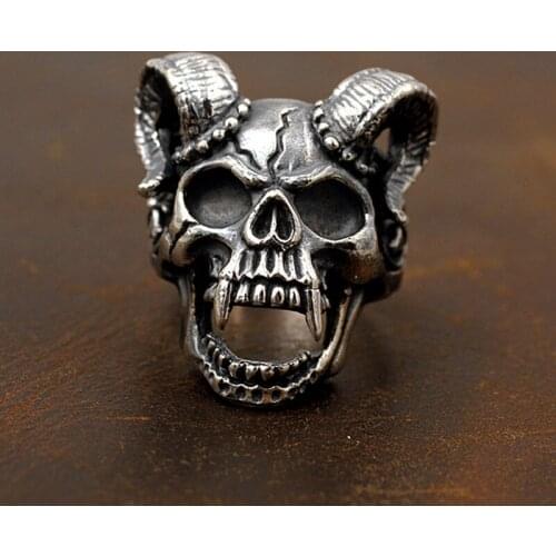 Retro Goat horn Skull Ring Men Women Punk Gothic Demon Satan Skull Rings Cool Stainless Steel Biker Jewelry Gift Wholesale