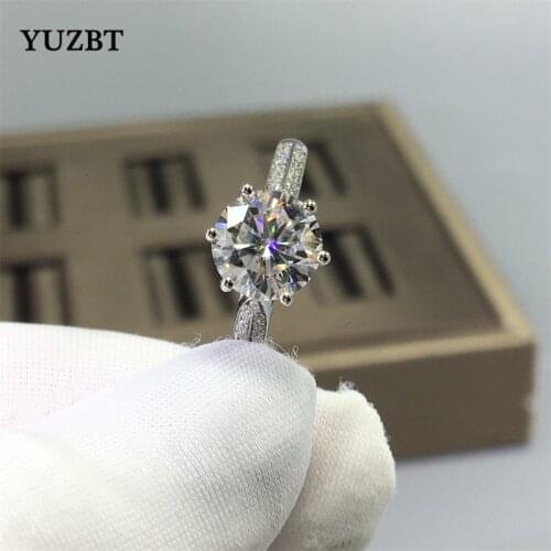 Women 18K White Gold Plated Excellent Cut Gemstone Diamond Test Past 1-2 Carat D Color Moissanite Party Ring 925 Silver Jewelry