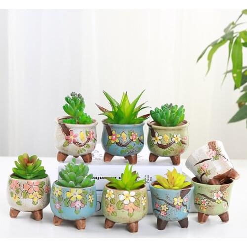 Creative Gardening Korean Fleshy Flower Pots Cute Ceramic Plants Potted Color Hand-painted Meat Bowl Home Decoration Ornaments