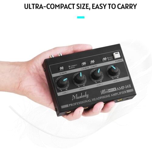 Muslady AMP-14 4-Channel Headphone Amplifier Compact Stereo Headphone Amp with RCA/6.35mm/3.5mm Input Volume Control
