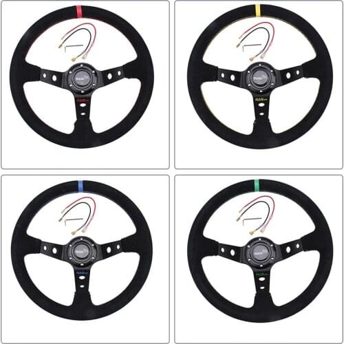 Newest Race Steering Wheel RASTP-Universal 14 Inch 350mm Modified Suede Leather Steering Wheel Automobile Deep Corn Drifting