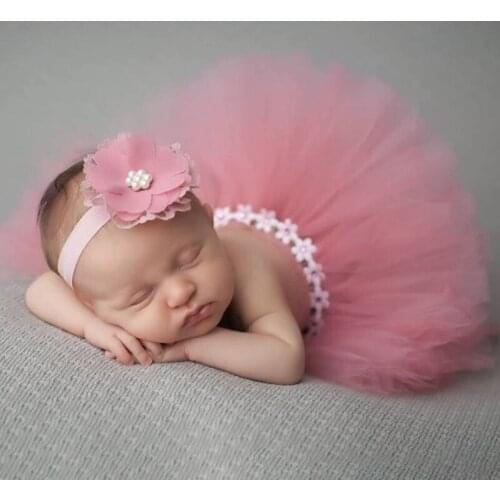 Newborn Photography Props Tutu Skirt Cute Princess Baby Girls Mesh Dress Infants Photo Shooting Outfits With Flower Bandana