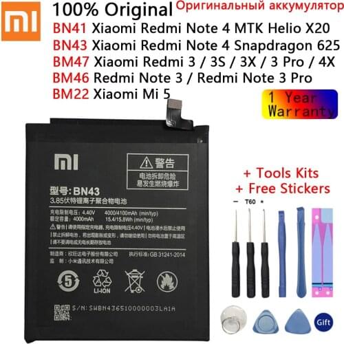 Xiao Mi Original Phone Battery For Xiaomi Redmi Note 4 4X 3 Pro 3S 3X 4X Mi 5 BN41 BN43 BM22 BM46 BM47 Replacement batteries