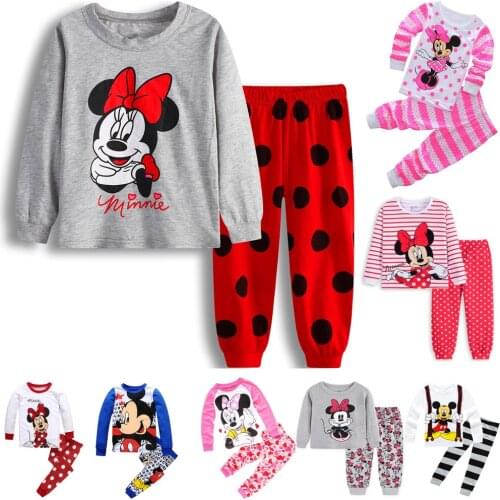 Children LongSleeve Pajamas Sets Kids Boys Girls Minnie Mouse Cartoon Clothing Baby Nightwear Cars Pyjamas Mickey Sleepwear