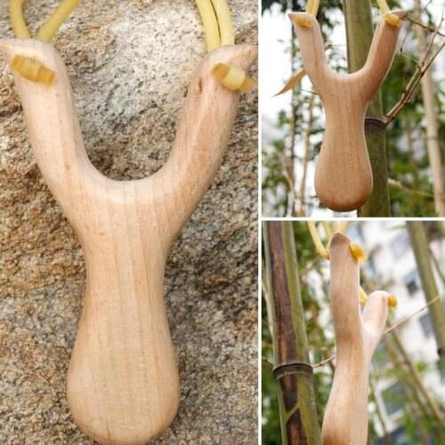Outdoor Hunting Slingshot Powerful Wooden Sling Shot Wooden Handle Round Rubber Band Slingshot Catapult For Adult Kids Games