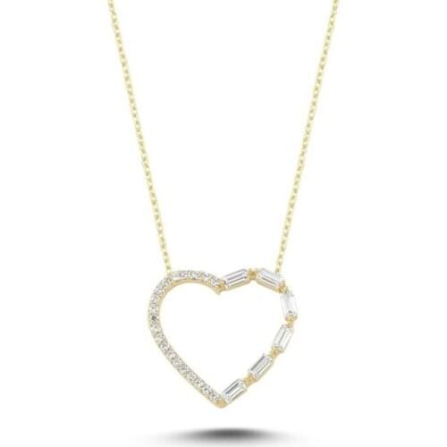 Symbol Gold Heart Gold Baguette Necklace With Stone Pendant Party Best Gift Elegant Magnificent Wedding Love Gift New Season