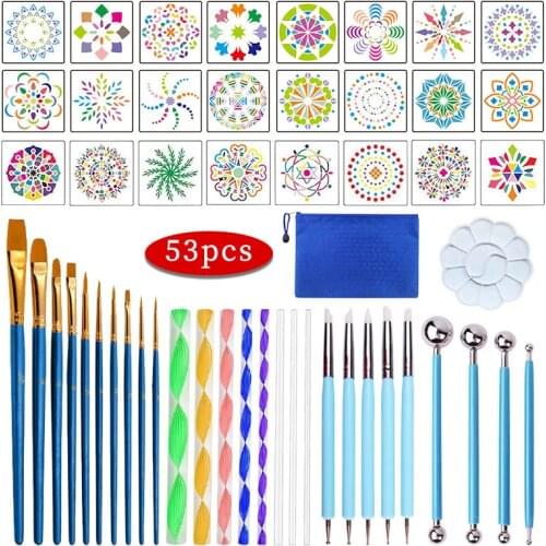 DIY Stone Mandala Dotting Tools for Painting Rock Stone Pen Embossing Starter Drawing Stencil Template Brush Tray Kit
