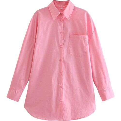 TRAF Women 2021 Fashion Oversized Asymmetric Blouses Vintage Long Sleeve Button-up Female Shirts Streetwear