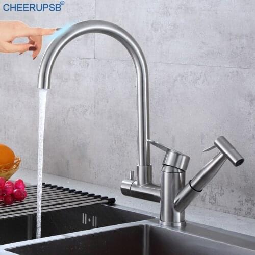 Smart Sensor Kitchen Sink Automatic Touch Faucets Hot Cold Water Mixer Tap Brushed Deck Mount Faucet with Pull Out Sprayer Taps