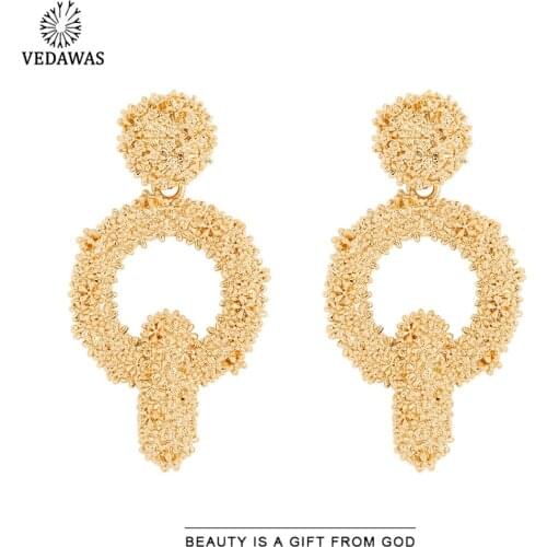 Vedawas Geometric Metal Earrings For Women 2021 Classic Golden Silver Color Pendant Earrings Trendy Party Jewelry Wholesale