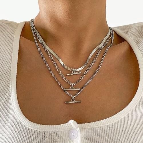 Vintage Multilayer Thick Chains Necklace for Women Elegant Fashion Geometric Pendant Clavicle Necklaces Collar Jewelry Gift