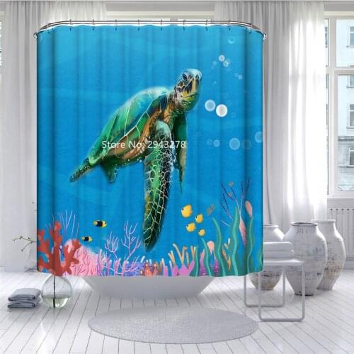 Turtle Feather Flamingo Pattern Waterproof and Mildewproof with Hook Washable Cute Animal Shower Curtain Home Bathroom Decor