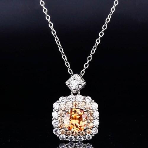 Female Dainty Jewelry Fashion Square Two Tone Pendant Necklace Inlay Full Dazzling Zircon Bridal Wedding Party Charm Neck Chain
