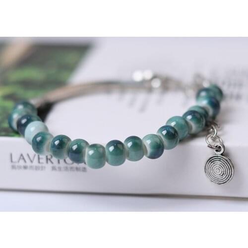 Women DIY Handmade Ceramic Bracelets Retro Ethnic Style Alloy Bracelet Bangle Girl Fashion Jewelry Gift