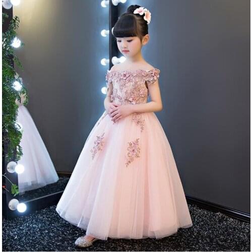 1-12Y Princess Tutu Tulle Flower Girl Pink Dress Kids Party Pageant Bridesmaid Wedding Tutu Dress Cute Gown Dress Robe Enfant