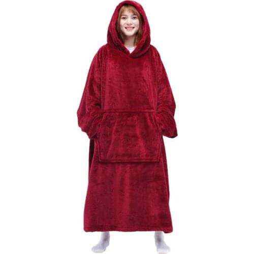Winter Blanket With Sleeves Ultra Plush Fleece Sweatshirt Blanket Pajama Hoodie Pink Grey Wine Blue Warm Flannel Hooded Blankets