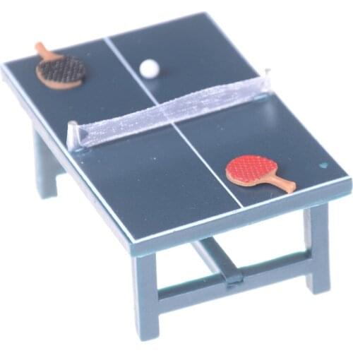 1/12 Plastic Dollhouse Miniatures Furniture Sports Game Tennis Table Bat and Balls Full Set for Kids Pretend Play Toy